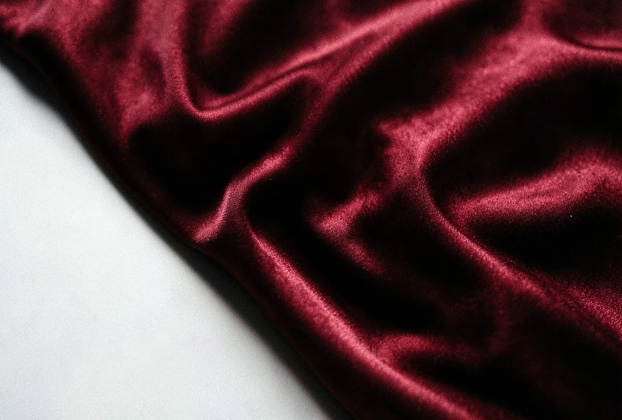 Close-up of oxblood silk folding with soft highlights.